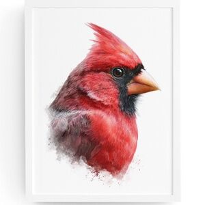 Watercolor Red Cardinal Bird Portrait Wall Art Print Unframed